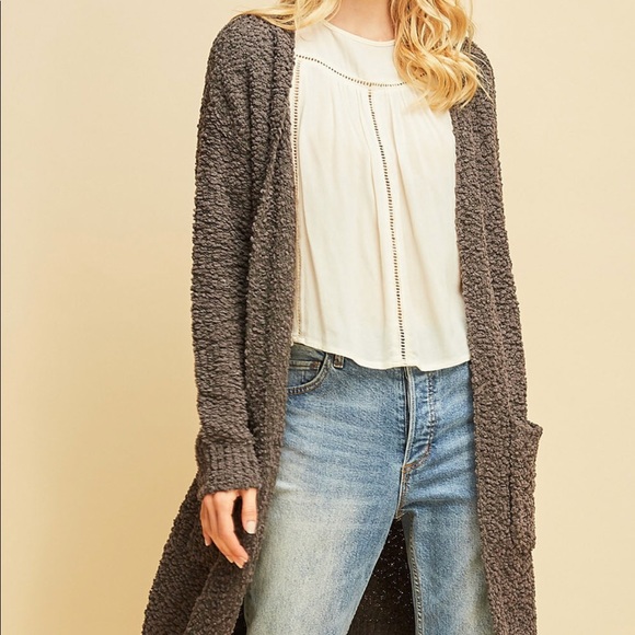 LAST 1‼️ASHLIE Charcoal Faux Shearling- Cardigan - Picture 3 of 6